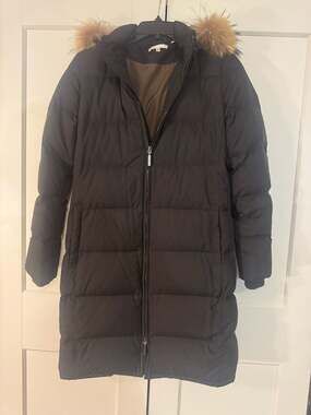 Vince Down Puffer Coat with Fur Trim Hood Black Size S